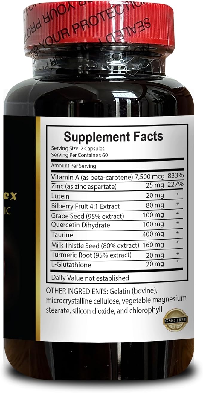 Vision Support Complex - Vision Supplements Eye Vitamin &amp Mineral Supplement with Lutein Milk Thistle Organic Taurine Supplement for Eyes - 1 Bottle 60 Capsules