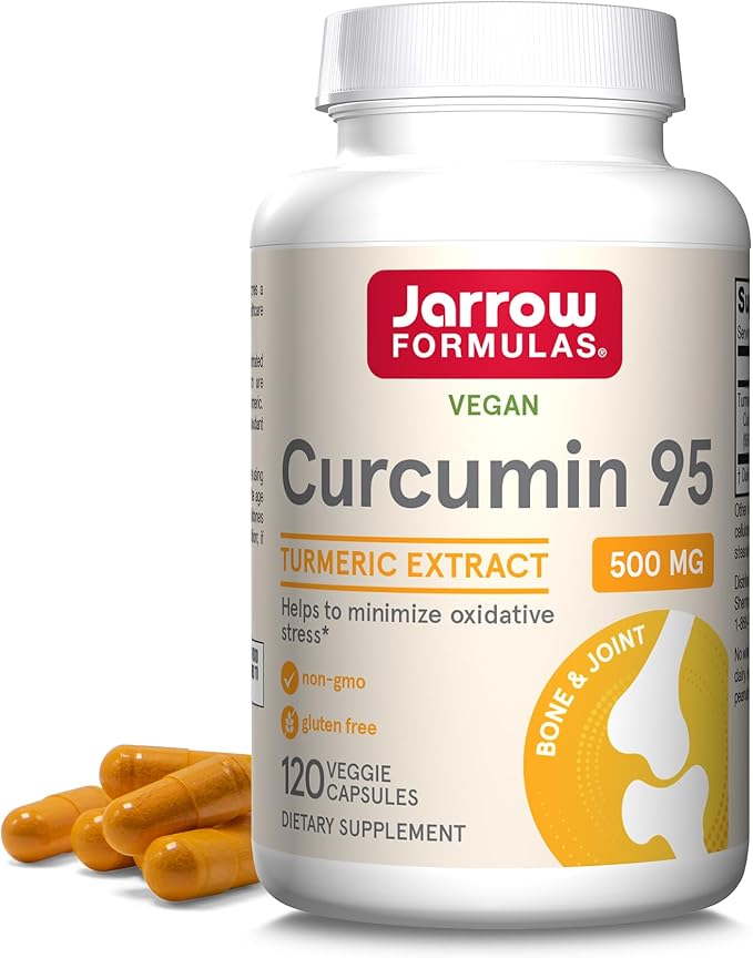 Jarrow Formulas Curcumin 95 500mg and B-Right Optimized B-Complex Capsules Bundle 120 + 100 Count