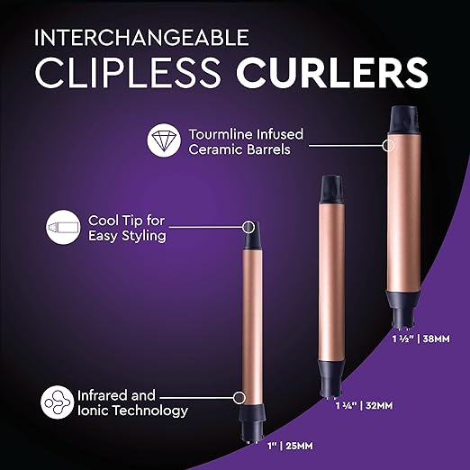 SUTRA Interchangeable Styler Attachments - Spring Curler Waver and Clipless Wand Attachment Options Rose Gold