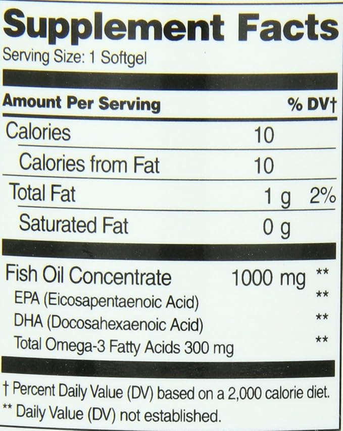 21st Century Fish Oil 1000 Mg Enteric Coated Softgels 180Count