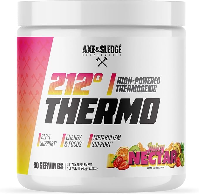 Axe &amp Sledge 212º Thermo Weight Management Powder | 200mg Caffeine | Energy Focus &amp Appetite Control | Advanced Metabolism Booster | Men &amp Women | 30 Servings Juicy Nectar