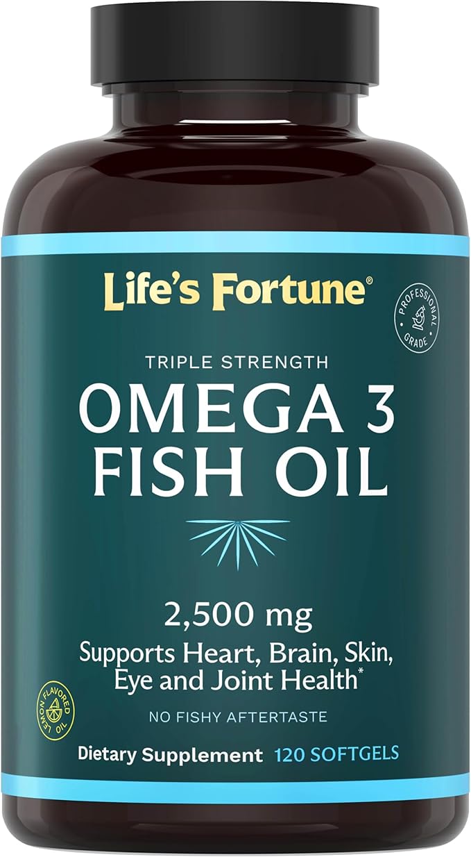 Life's Fortune Fish Oil Omega 3 Concentrate Supplement 2500 mg 120 Softgels High Potency EPA &amp DHA Fatty Acid - Heart Brain Skin Joints - Non GMO