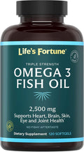 Life's Fortune Fish Oil Omega 3 Concentrate Supplement 2500 mg 120 Softgels High Potency EPA &amp DHA Fatty Acid - Heart Brain Skin Joints - Non GMO