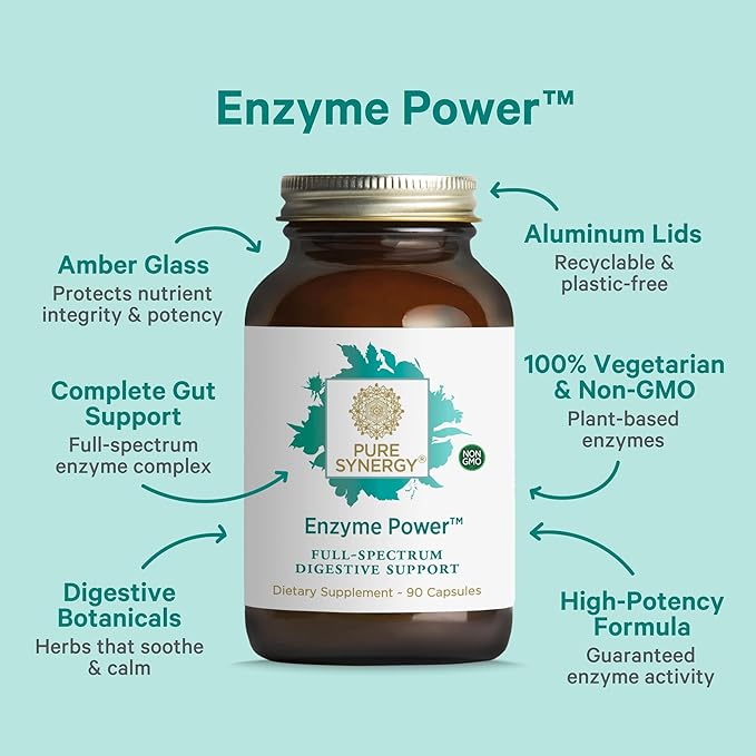 PURE SYNERGY Enzyme Power | Digestive Enzyme Supplement | Digestive Health Enzymes with Nattokinase Bromelain and Serrapeptase | for Digestive and Gut Health (90 Capsules)