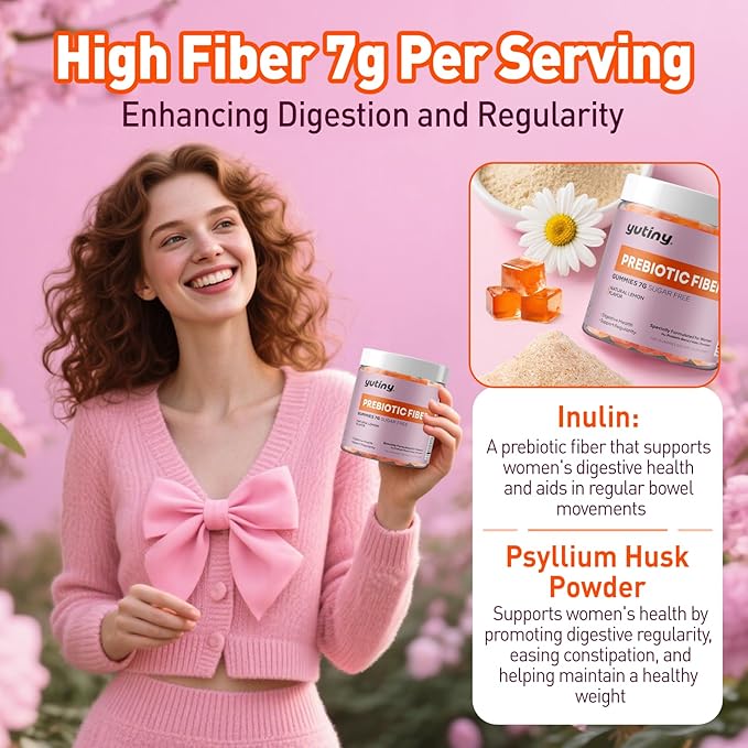 Fiber Gummies for Women 7g High Prebiotic Fiber Supplement with Inulin Psyllium Husk Probiotics Folate Chromium Digestive Health &amp Regularity Vegan Sugar Free 120 Chews