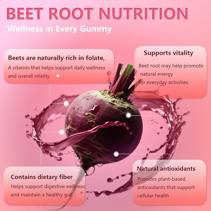 Beet Root Gummies 100mg – Red Beet Chewables with Grape Seed CoQ10 Vitamin C Iron &amp B12 – Supports Energy Metabolism &amp Healthy Circulation – Sugar Free Supplement for Women &amp Men 120 C