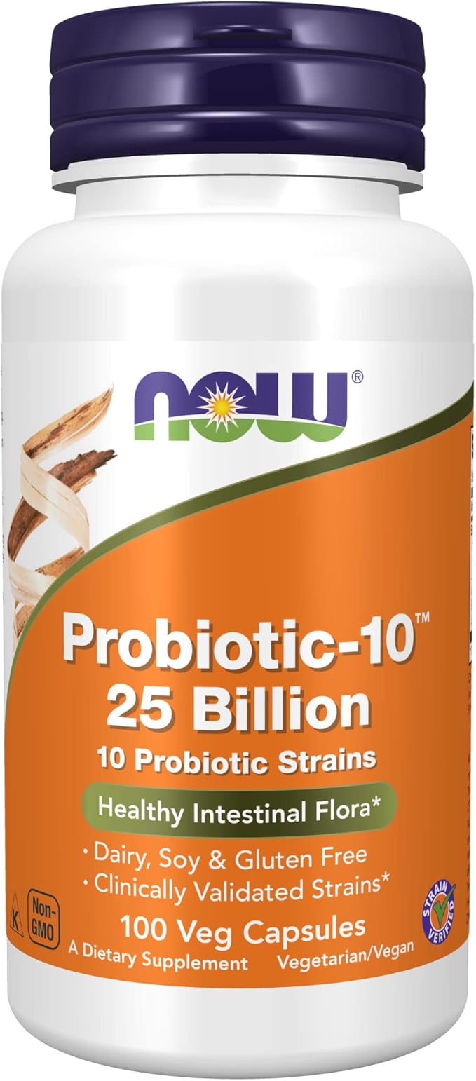 NOW Supplements Probiotic-10™ 25 Billion with 10 Probiotic Strains Dairy Soy and Gluten Free &amp Supplements Vitamin C-1000 with 100 mg of Bioflavonoids Antioxidant Protection* 250 Capsules