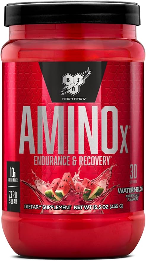 BSN Amino X Muscle Recovery &amp Endurance Powder BCAAs 10 Grams of Amino Acids Keto Friendly Caffeine-Free Support Endurance Zero Sugar Watermelon 30 servings 15.34 Ounce (Packaging May Var