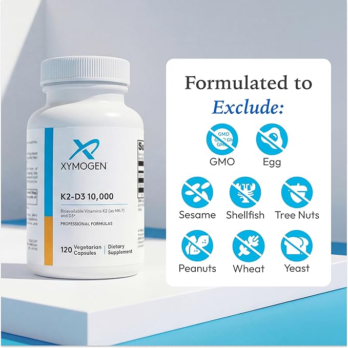 XYMOGEN K2-D3 10000 - Vitamin D3 K2 - Bioavailable Vitamin D 10000 IU (Cholecalciferol) with MK-7 - Heart Arterial Bone Health + Immune Support Supplement (120 Capsules)