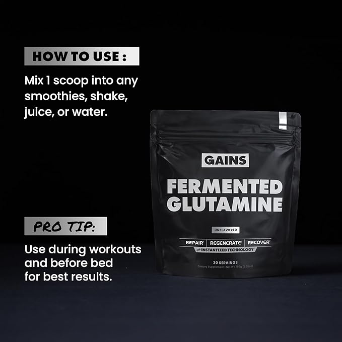 Gains in Bulk L-Glutamine Gluten Free Glutamine Powder for Muscle Recovery and Growth Post Workout Support Amino Acid Supplement Promotes Protein Synthesis Non GMO Unflavored 90 Servings
