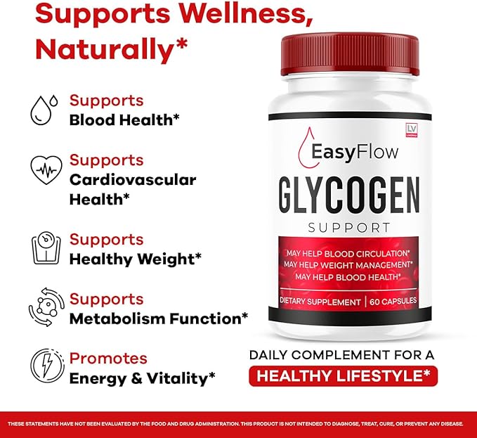 (2 Pack) Easy Flow Glycogen Support - EasyFlow Glycogen Easy Flow Easy Flow Glycogen Supplement Glycogen Support Easy Flow Easy Flow Glycogen Glycogen Easy Flow 120 Capsules for 2 Months