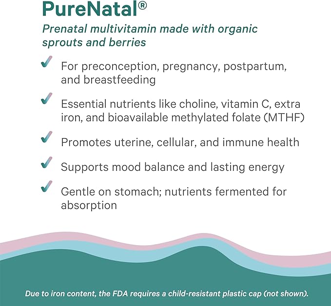 PURE SYNERGY PureNatal Prenatal Vitamins | Vegan Supplement Made with Organic Whole Foods | with Natural Iron Folate and Choline | for Pre-Conception Pregnancy and Breastfeeding (120 Tablets)