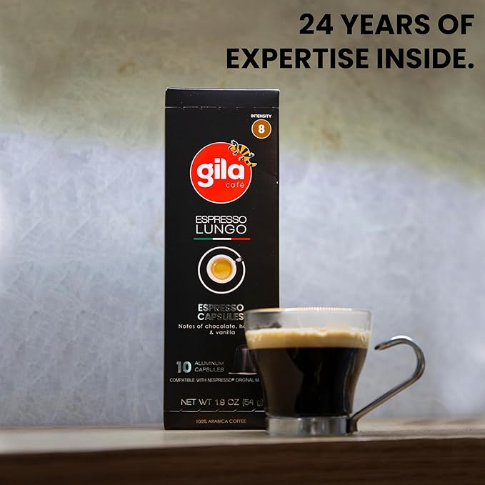 GILA Café Espresso Lungo Aluminum Coffee Capsules – Medium Roast Coffee Pods Compatible with Nespresso Original Machines – 100% Mexican Arabica with Hazelnut &amp Vanilla Notes 60 Count