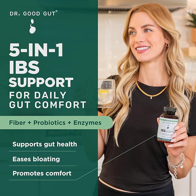 IBSoothe Digestive Health Supplement for Women &amp Men with Fiber Probiotics Enzymes &amp Peppermint Oil for Gas Relief IBS/Constipation Relief 90 Capsules