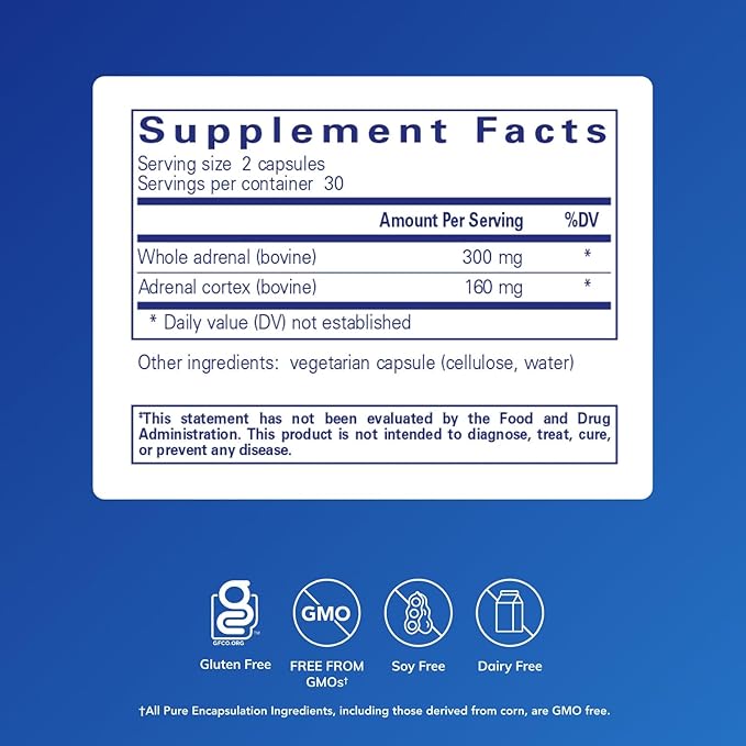 Pure Encapsulations Adrenal Cortex Supplement – Supplement to Support Cortisol Health Energy Levels Stress Moderation and Gland Function – with Bovine Whole Adrenal &amp Cortex – 60 Capsules*
