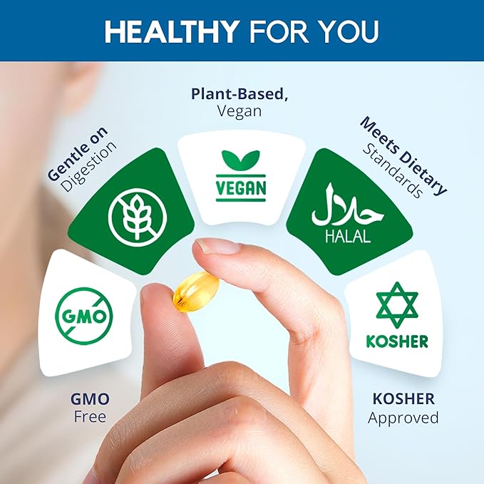 Vegan Omega-3 Fish Oil Alternative from Algae Oil - High Potency EPA &amp DHA Supplement - Easy to Swallow Small Soft Gel Capsules