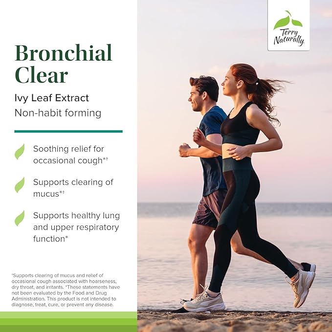 Terry Naturally Bronchial Clear Ivy Leaf Extract Chewable - Lung &amp Respiratory Health Support Supplement - Dietary Supplement with English Ivy Leaf Extract - 60 Chewable Tablets (60 Servings)