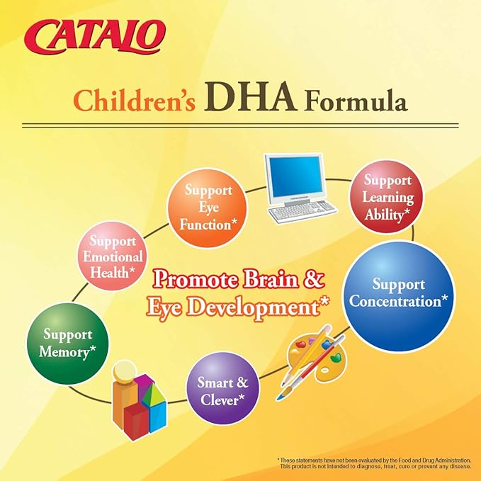CATALO Children’s DHA Formula – Chewable Softgels with Fish Oil for Kids 200mg DHA per Serving Orange Flavor Easy to Swallow or Mix with Food 30 Softgels