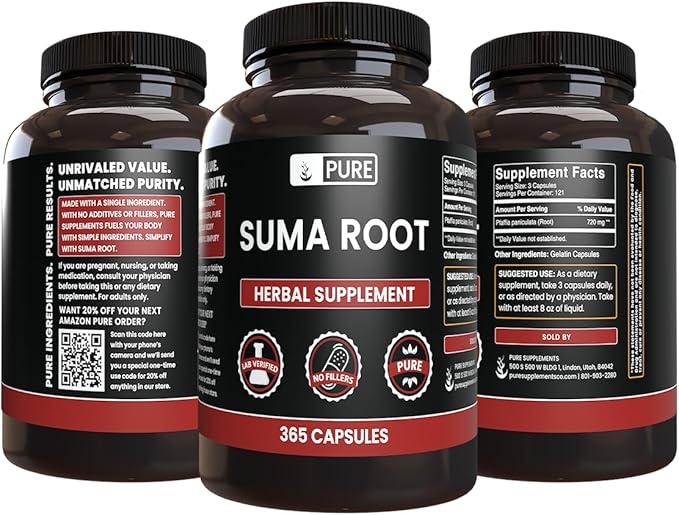PURE ORIGINAL INGREDIENTS Suma Root (365 Capsule) No Magnesium or Rice Fillers Always Pure Lab Verified