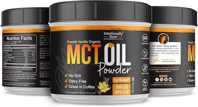 Intentionally Bare MCT Oil Powder French Vanilla MCT Coffee Creamer - C8 MCT Oil Powder for Energy &amp Metabolism - No Grit Keto Energy Blend Excellent in Baking Shakes &amp Creamer for Coffee - 4