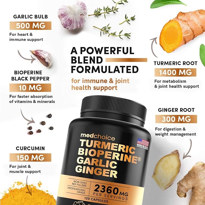 MEDCHOICE Sleep Melatonin (180ct) Turmeric &amp Ginger (240ct) and Nootropic Brain (120ct) Supplement Bundle - Wellness Trio for Brain Sleep &amp Immune Support - Vegan Non-GMO Gluten-Free