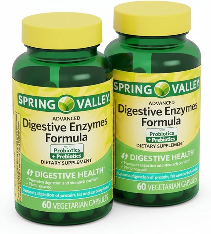 Unique Bundle Store Digestive Enzymes – 60 Vegetarian Capsules Enzimas Digestivas with Probiotics and Prebiotics Enzymes for Digestion Daily Digestive Health Supplement (Pack of 2)
