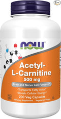 NOW Foods Acetyl L-Carnitine 500mg 200 Vcaps Pack of 2