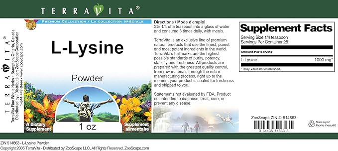 Terravita L-Lysine Powder (1 oz ZIN: 514863) - 3 Pack