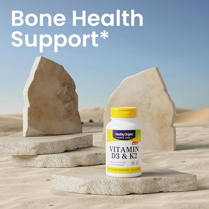 Healthy Origins Vitamin D3 2000 IU (50 mcg) &amp Vitamin K2 200 mcg (MK-7) 180 Liquid Softgels - High Potency Synergy for Calcium Absorption