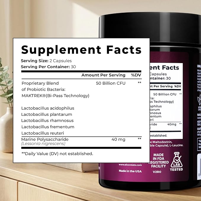 Premium Probiotics for Women 50 Billion CFU - 50B Lactobacillus Bi-Pass Technology - Vaginal &amp Digestive Probiotics - Non-GMO Gluten-Free Blend with MAKTREK Technology - 60 Veg Capsules