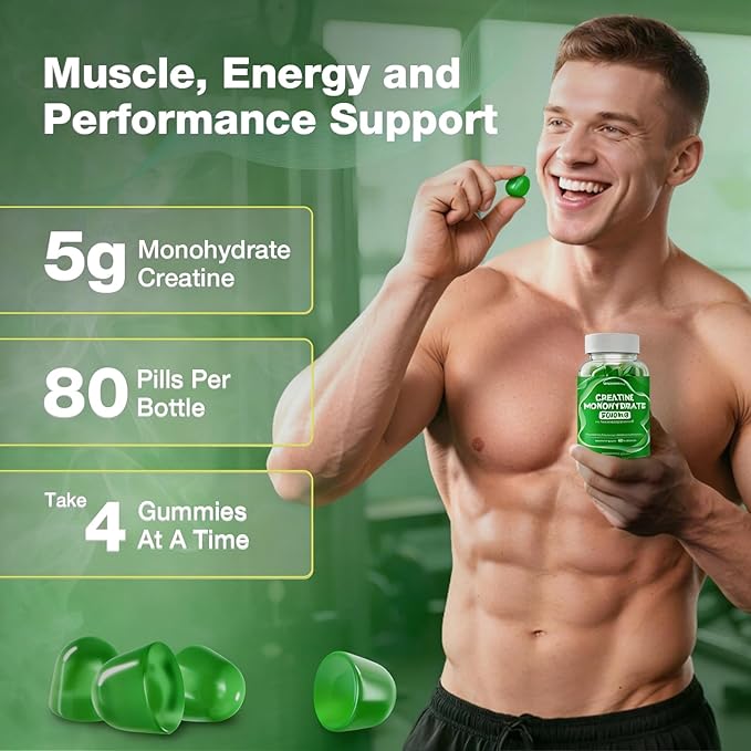 2-Pack Creatine Gummies for Women＆Men - 5g Creatine Monohydrate Gummies with L-Taurine &amp Alpha Gpc for Boost Focus Endurance Strength and Muscle Growth - Vegan Non-GMO (Green Apple 160 ct)