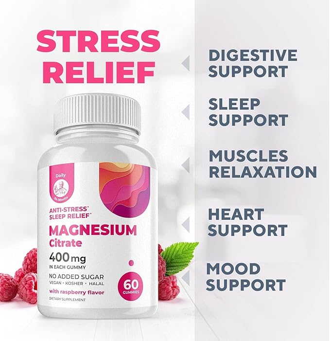 DR. MORITZ Magnesium Citrate Gummies Sugar-Free - Calm Magnesium Gummies Supplement for Children Sugar -Supports Cardiovascular Health -Free Chews for Kids &amp Adults (60 Count)