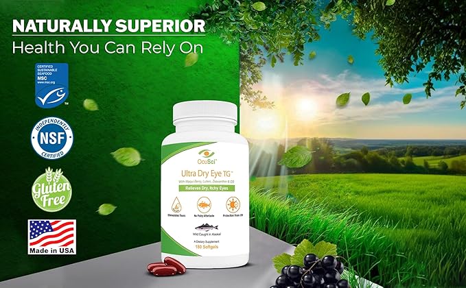 Formulated for Dry Eyes with Triglyceride Ultra Pure Omega-3 Omega-7 Lutein and D3 and a Dry Eye Compress