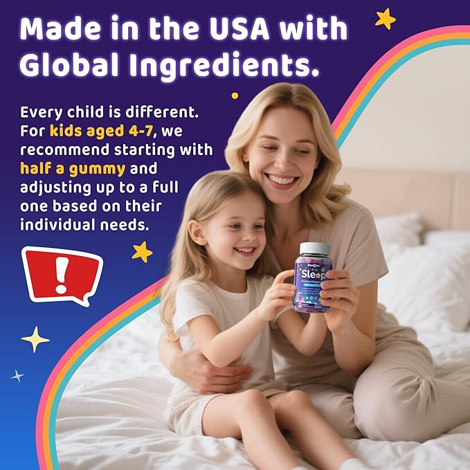 Kids Sleep Gummies NO Melatonin Sleep Aid Gummies w/ Magnesium Glycinate Magnesium Malate L-Theanine Lavender B6 Zinc D3K2 for Restful Sleep Relax Brain &amp Muscle Immune Support Non-GMO 1
