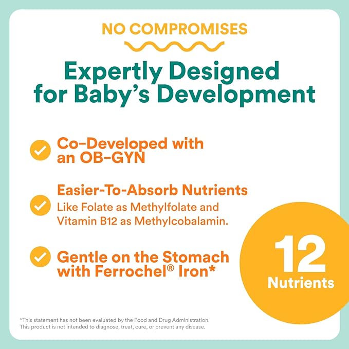 SmartyPants Women’s Prenatal Multivitamin Capsules OB‑GYN Co‑Developed Prenatal Vitamins with Choline Folate Omega 3 DHA &amp Iron for Baby’s Development Gentle on Stomach 60 Count (30 Day Supp