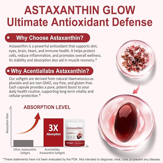 Xaarty 2Pack Premium Astaxanthin 12mg Natural Antioxidant Supplement for Eye Joint Skin HealthMicroalgae Source 4 Month Supply | Supports Internal Circulation 240 Softgels