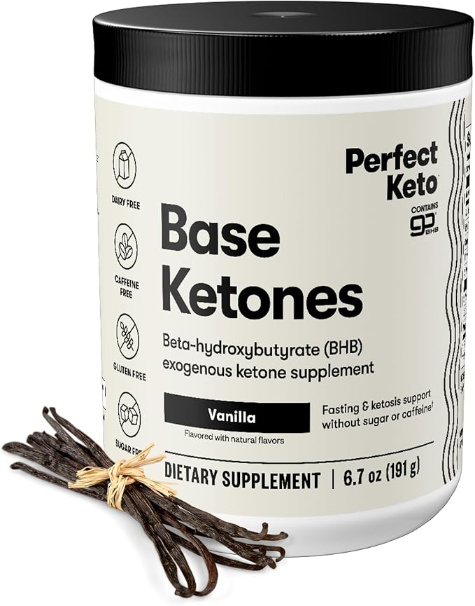 Perfect Keto Exogenous Ketones Powder BHB Salts Supplement for Ketosis &amp Fasting Plus Electrolytes for Hydration Caffeine Free Energy Keto Diet Focus &amp Workout Support Vanilla 6.7 oz