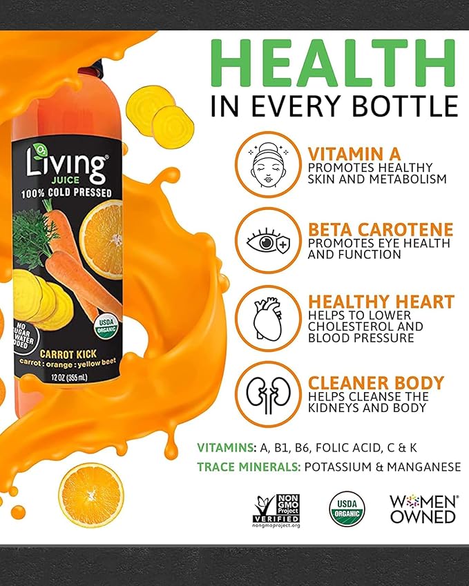 O2 Living Juice Cold Pressed Drink Variety Flavors Pack - Organic Juice Drinks - No Added Sugars or Water Natural Sweetness from Fruits Rich in Nutrients &amp Vitamins Non-GMO - 12oz 10-Pack