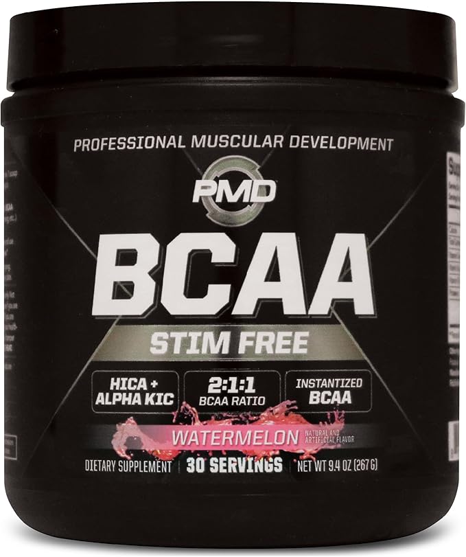 PMD Sports BCAA Stim-Free Amino Acids - Better Workout Performance Enhanced Recovery Daily Energy Muscle Builder and Muscle Sparing - BCAA Powder Drink Mix - Watermelon (30 Servings)