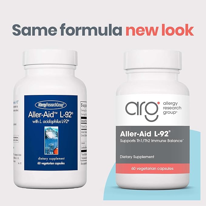 Allergy Research Group Aller-Aid L92 Supplement - with Lactobacillus Acidophilus Indian Frankincense Boswellic Acid Vegetarian Capsules - 60 Count
