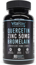 VitaRaw Quercetin with Bromelain 500mg Capsules Supports Immune Response Joint Comfort &amp Overall Wellness - Vitamin C Zinc 50mg &amp Vitamin D3 5000 IU - Immunity Health Pills