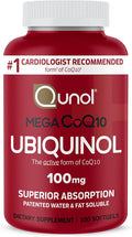 Qunol Mega Ubiquinol 100mg CoQ10 Superior Absorption Patented Water and Fat Soluble Natural Supplement Form of Coenzyme Q10 Antioxidant for Heart Health 100 Count Softgels