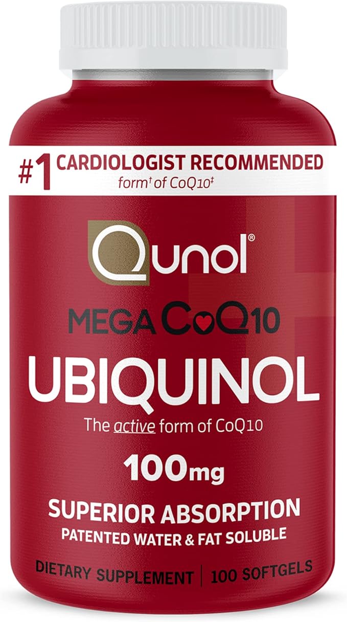 Qunol Mega Ubiquinol 100mg CoQ10 Superior Absorption Patented Water and Fat Soluble Natural Supplement Form of Coenzyme Q10 Antioxidant for Heart Health 100 Count Softgels