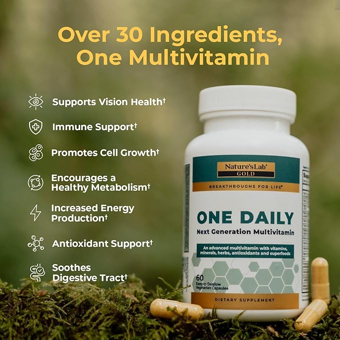 Nature's Lab Gold One Daily Multivitamin - Contains 19 Essential Vitamins &amp Minerals including Vitamin C D3 &amp Zinc - 60 Capsules (2 Month Supply)
