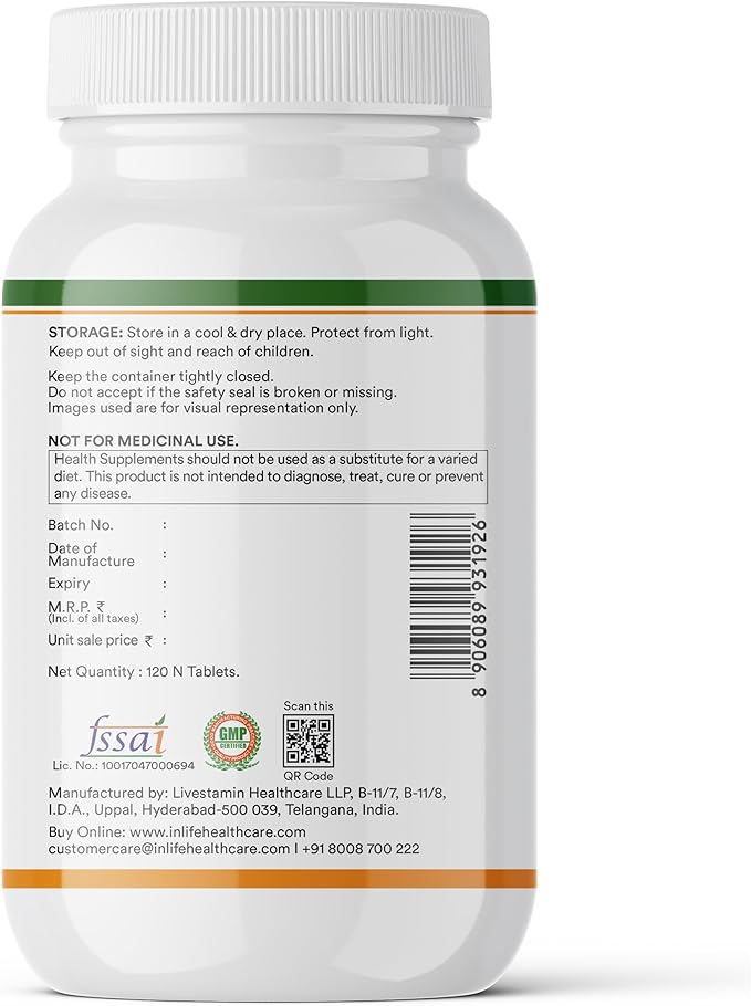 INLIFE Calcium Magnesium Zinc Vitamin D K2 Folic Acid &amp B12 Vegetarian Tablets Bone &amp Joint Support Supplement | Calcium Supplement for Women Men - 120 Tablets (Pack of 1)