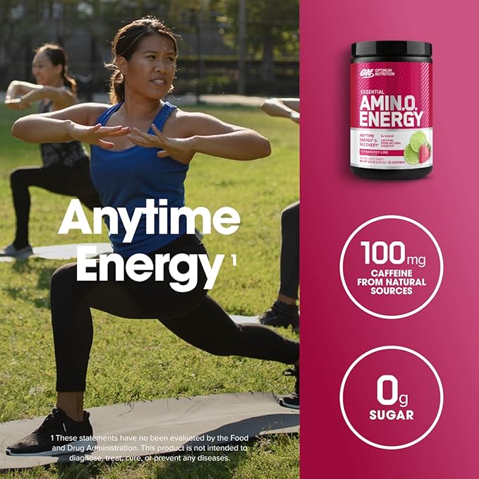 Optimum Nutrition Amino Energy - Pre Workout with Green Tea BCAA Amino Acids Keto Friendly Green Coffee Extract Energy Powder - Strawberry Lime 9.5 Ounce 30 Servings (Packaging May Vary)