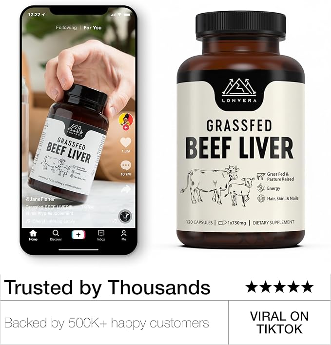 Grass Fed Beef Liver Supplement – 3000mg Freeze Dried Desiccated Organs – Nutrient Source for Joints Bones Hair Skin Nails &amp Daily Energy – 120 Pasture-Raised Capsules - 60 Day Supply
