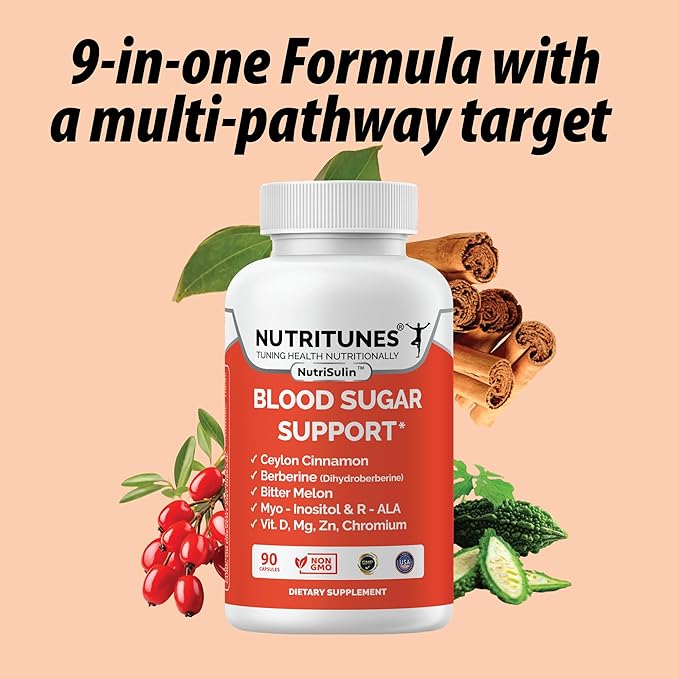 Ceylon Cinnamon &amp Berberine (Dihydroberberine) Supplement for Blood Sugar Support with Added Blood Sugar Complex Myo-Inositol Bitter Melon R-ALA VIT. D Chromium Magnesium &amp Zn– 90 NutriSulin C