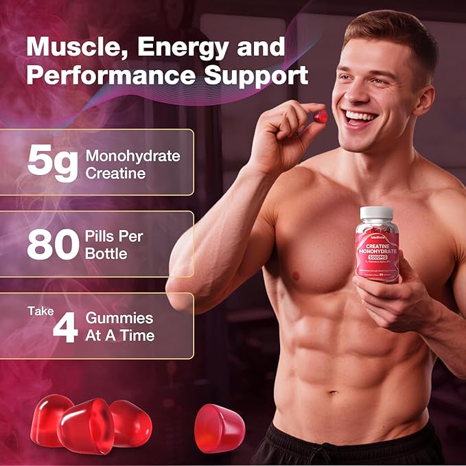 2-Pack Creatine Gummies for Women＆Men - 5g Creatine Monohydrate Gummies With L-Taurine &amp Alpha Gpc for Boost Focus Endurance Strength and Muscle Growth - Vegan Non-GMO (Strawberry 160 ct)