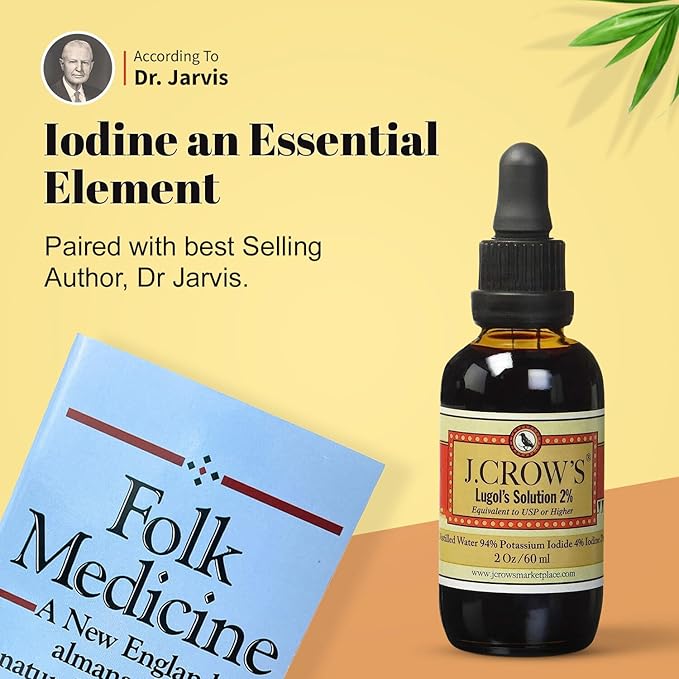 J.CROW'S® Lugol's 2% Iodine Solution &amp 'Folk Medicine' Book Bundle: Essential Iodine Formulation Since 1829 Paired with a New England Almanac of Natural Health Care Knowledge